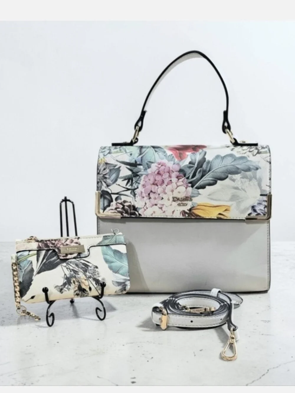 New Dune London Floral Crossbody Bag Light Grey Body With Coin Wallet